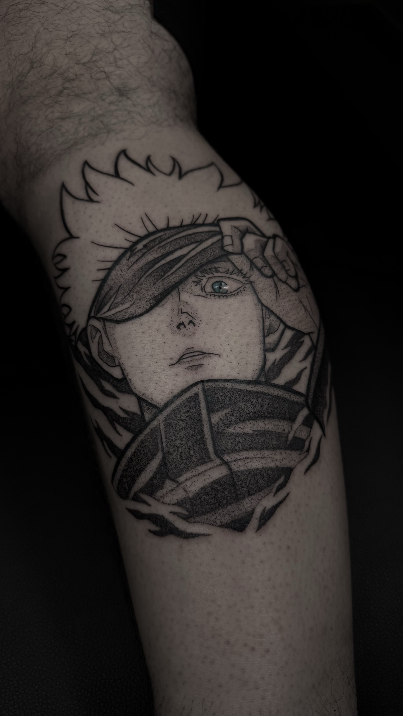 Black and grey anime tattoo by Danny Flores